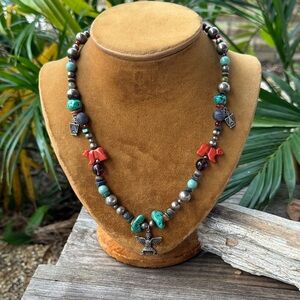 Carolyn Pollack Southwest Beaded Necklace with Sterling SIlver Charms